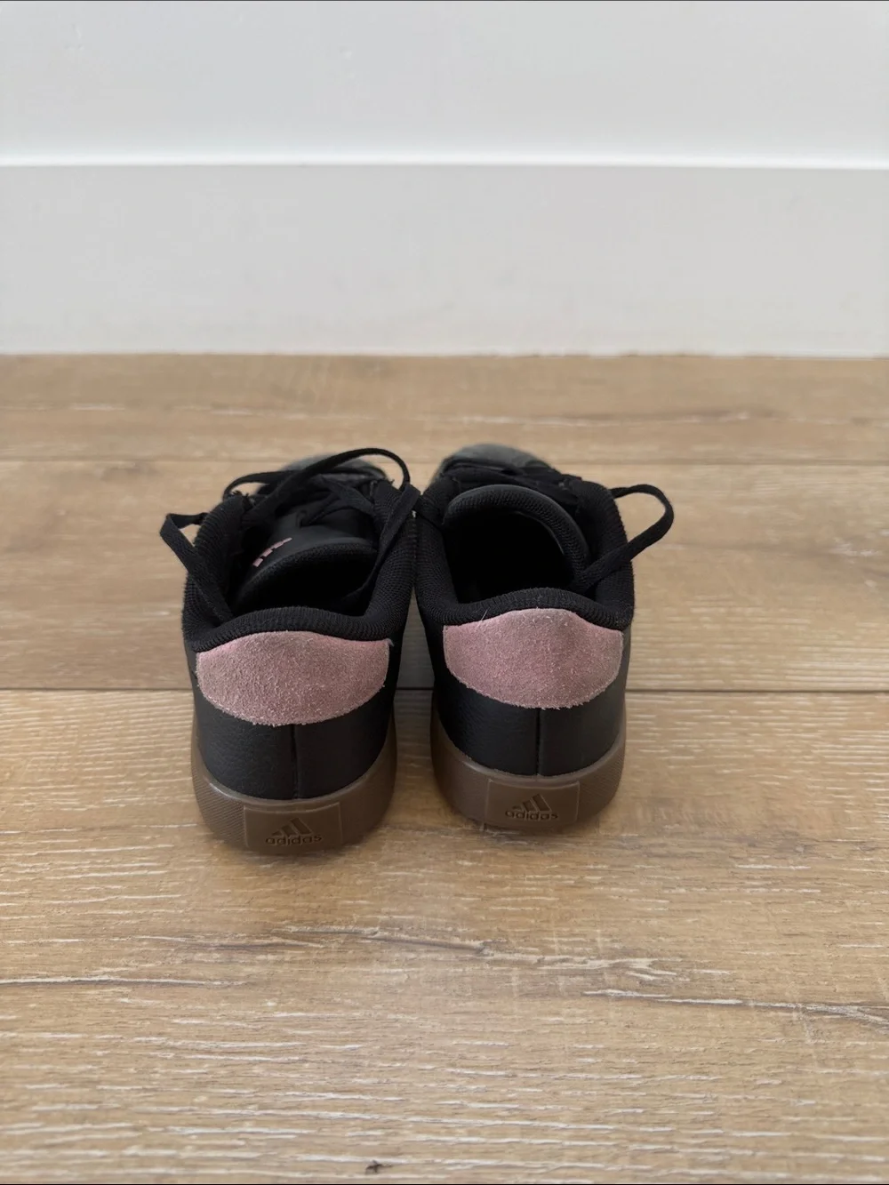 Kids adidas Black Sneakers with Pink & Cream Stripes